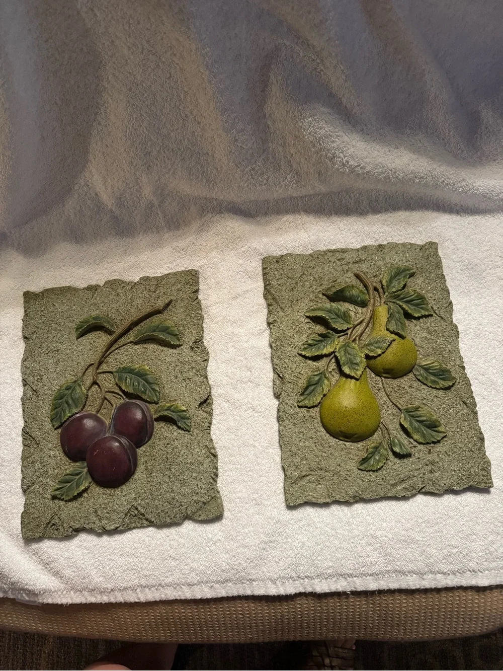 Decorative Fruit Relief Wall Plaques - Green and Plum -